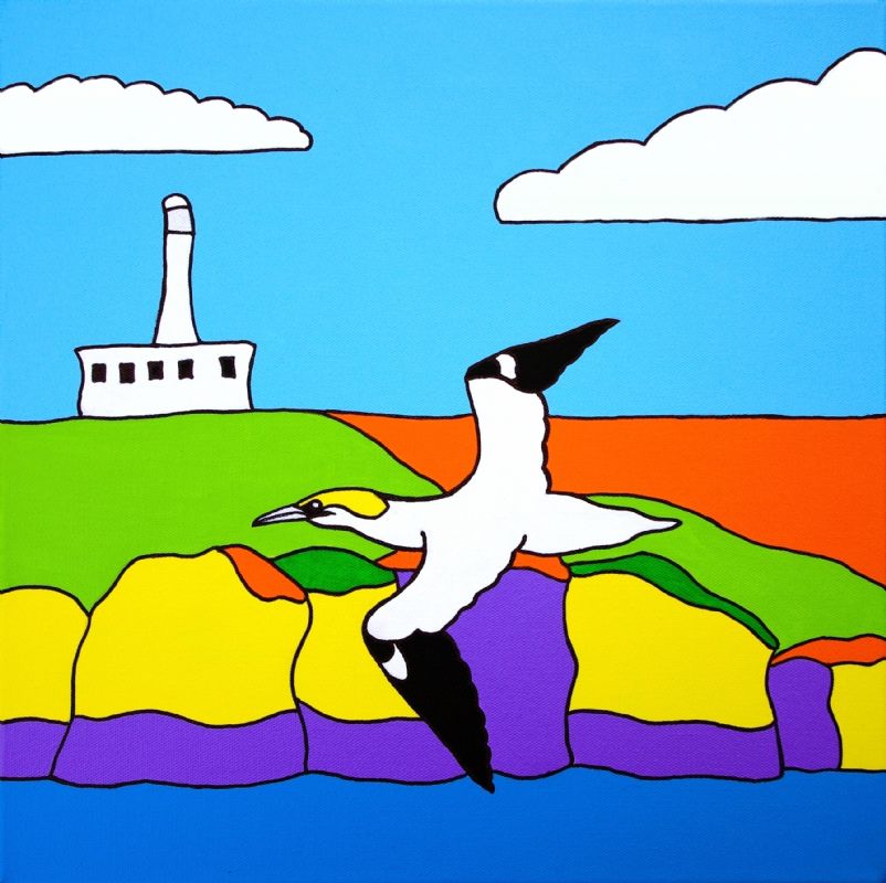 Gannets at Flamborough Lighthouse Painting by Rob Soar